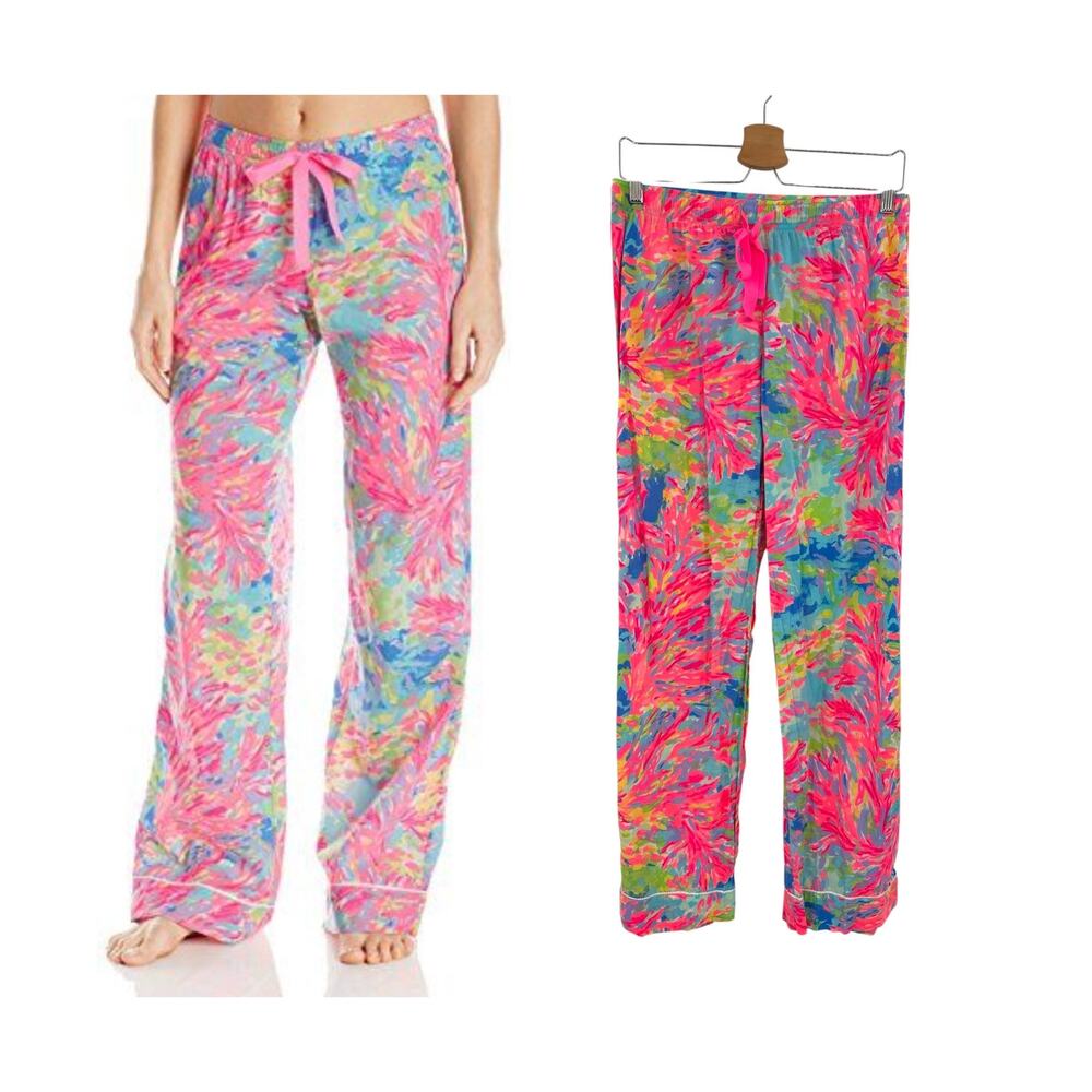 Lilly Pulitzer Palm Beach Coral Floral Cotton Pajama Lounge Pants Size Small
